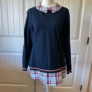 Tommy Hilfiger Navy and Red Crew Neck Sweater